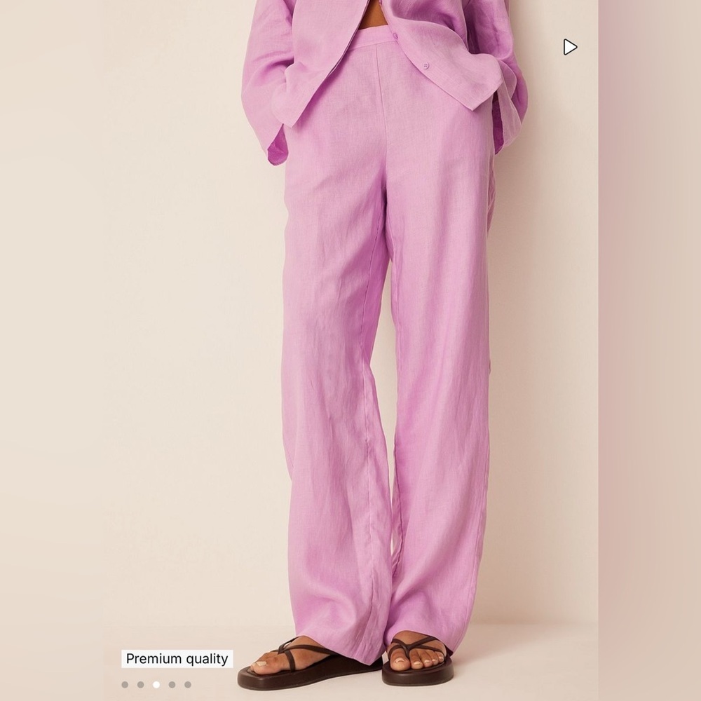 NA-KD Romee Strijd 100% Linen‎ Straight Linen Trousers Lilac Pink Sz Small